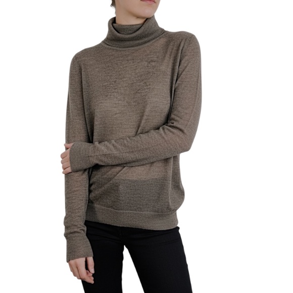 MOU Italy brown wool alpaca lightweight sheer classic turtleneck sweater XS - Picture 1 of 11